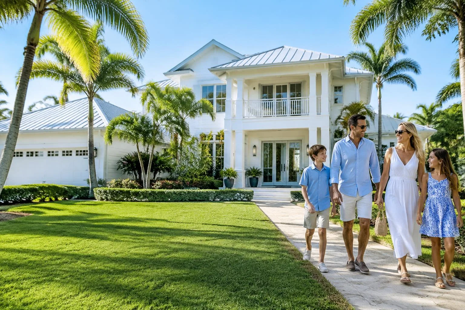 Family outside a sunny Florida home