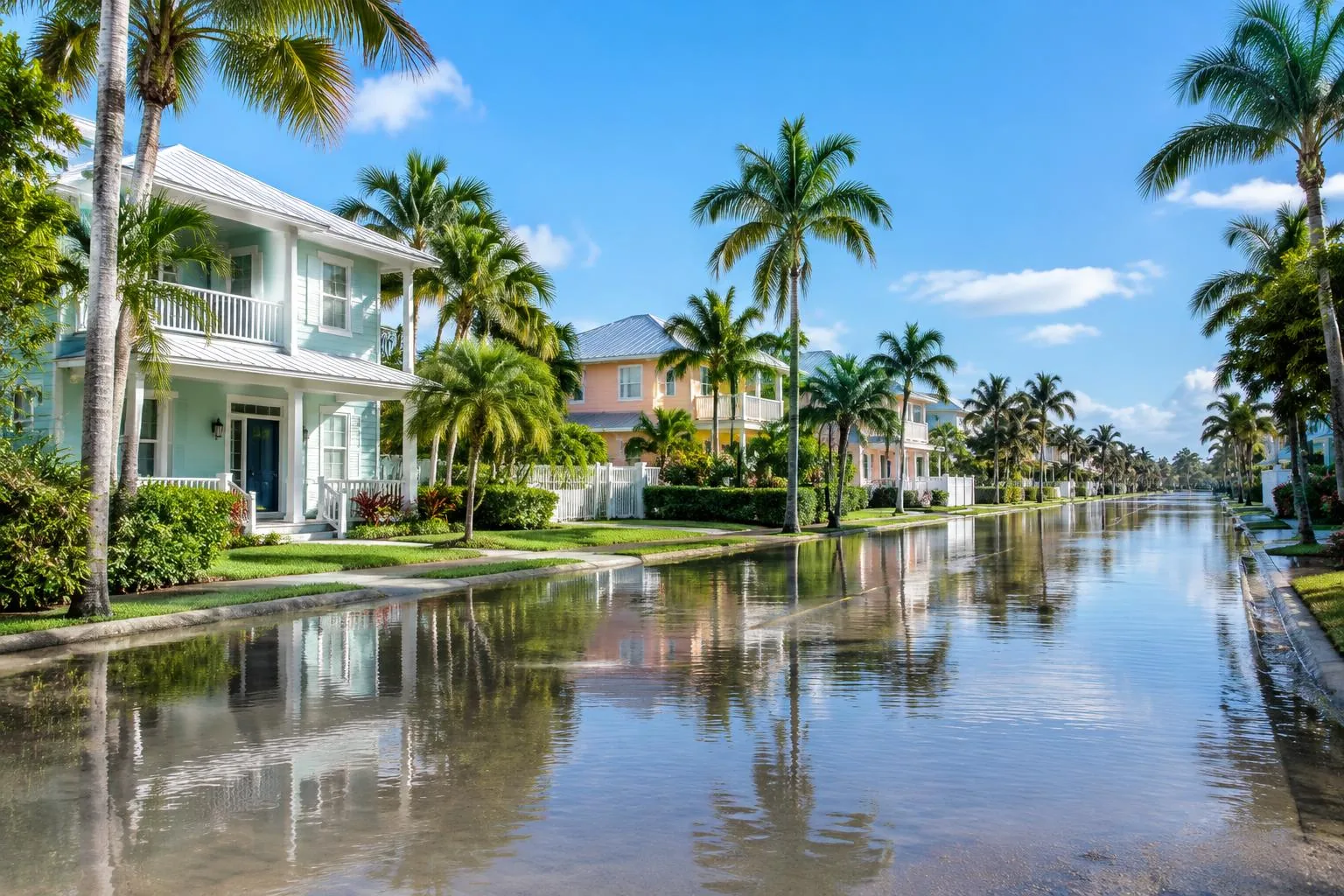 Floodwater on a Florida residential street after heavy rain